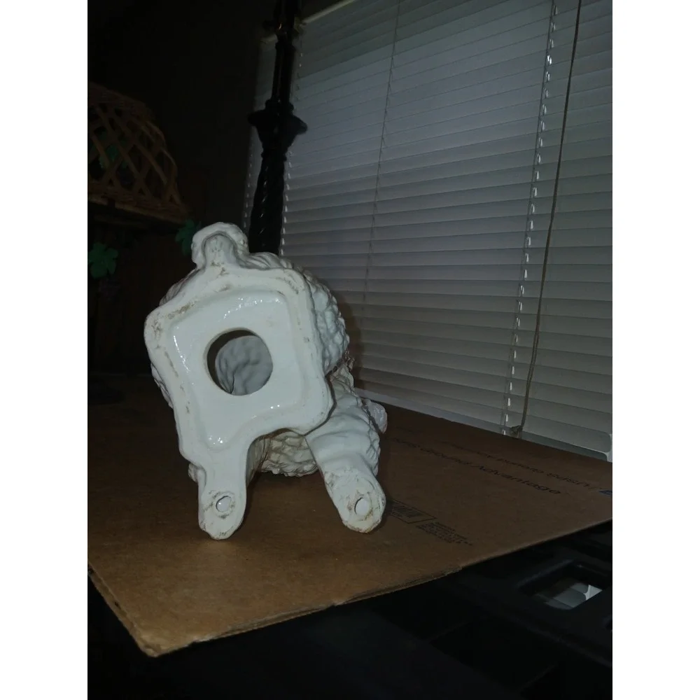 White Ceramic Poodle Dog Figurine Statue with Brown Collar, Dog Breed Poodle